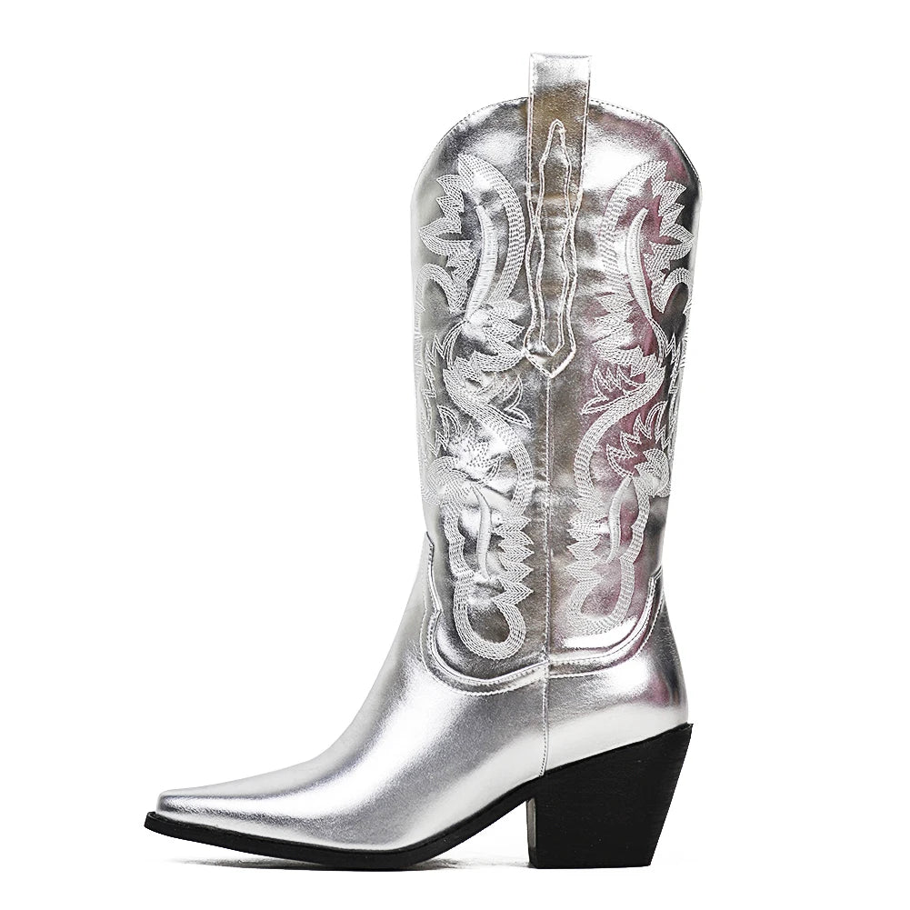 Dreamofthe90s Metallic Cowboy style Boots at Mid calf Length