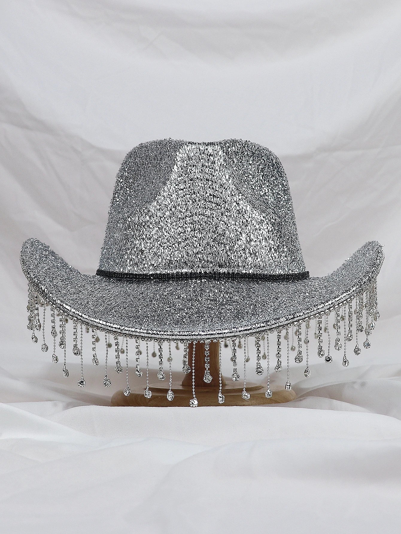 Silver Rhinestone Tassel Cowboy Hat