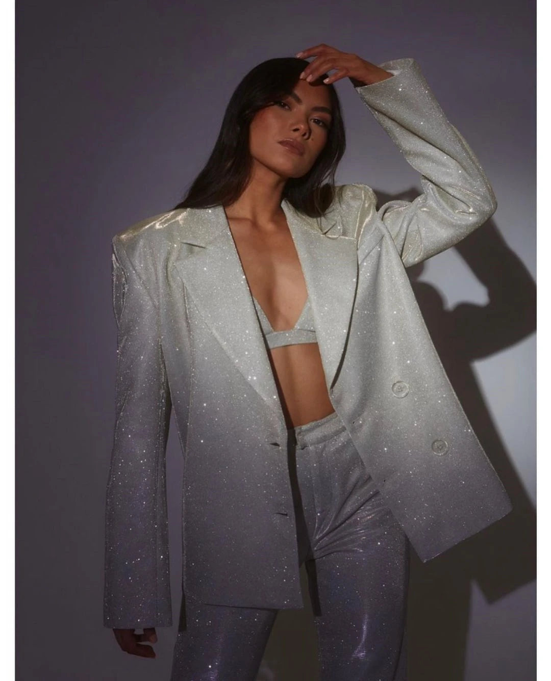 Dreamofthe90s Glitter Pary Suit Set with Blazer Pants and Bra