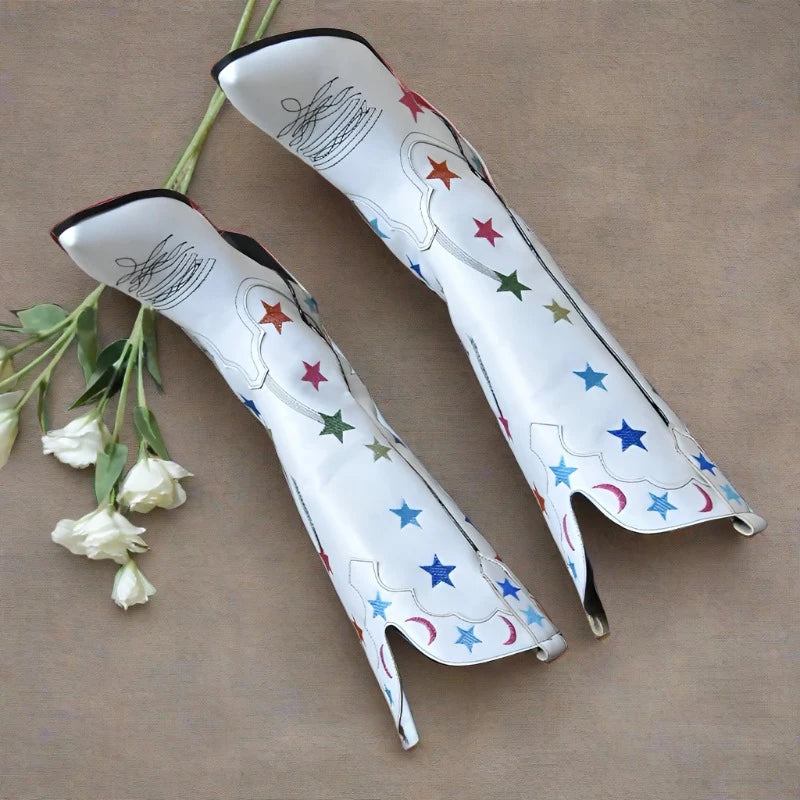 White star embroidered boots