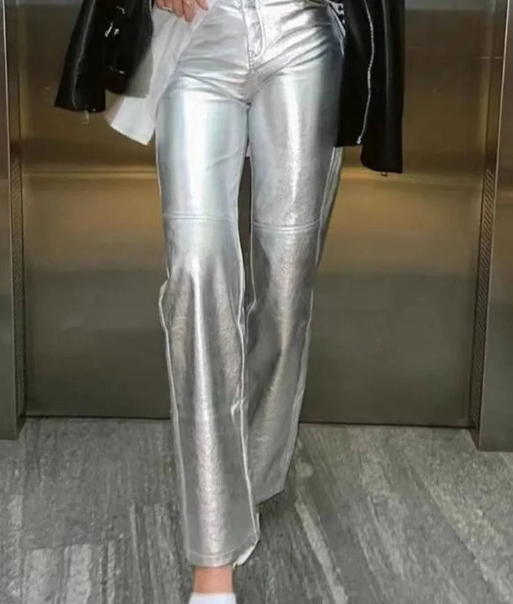 Metallic Pants in Silver 