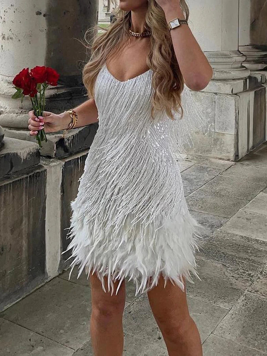 Tassel Feather Sequin Dress