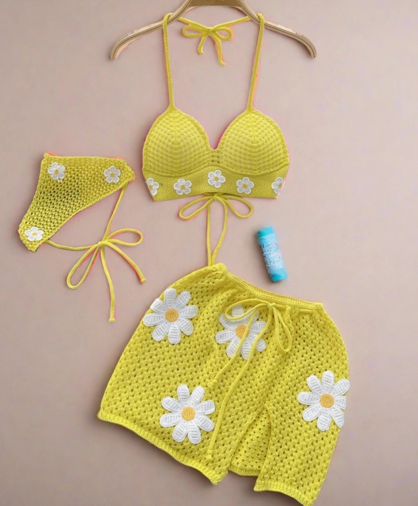 Yellow Floral Knitted Outfit Set