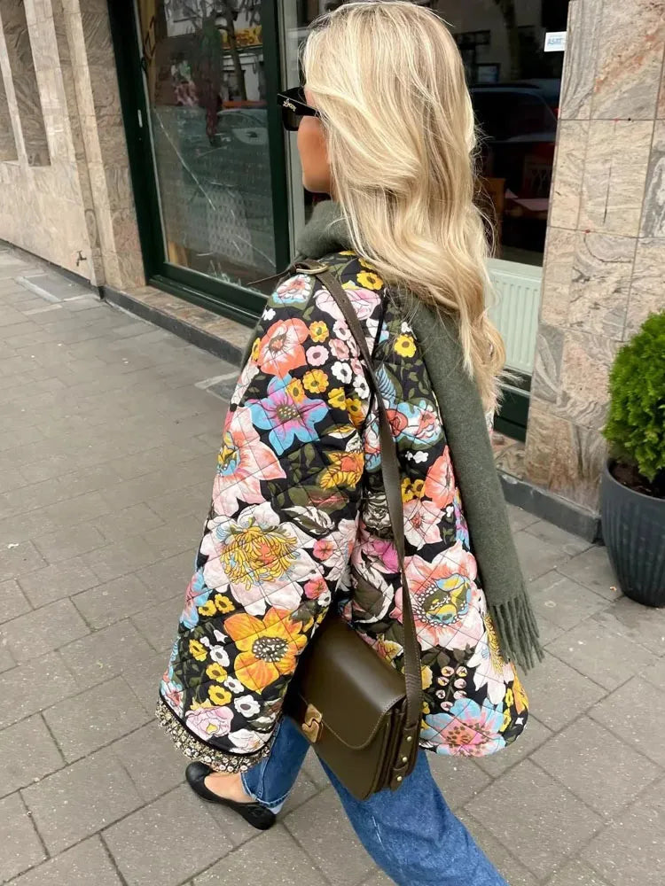 Womens Quilted Jacket in floral pattern