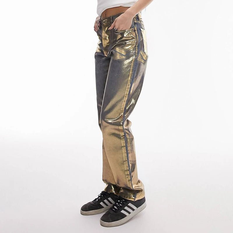 Gold Metallic Straight Leg Pants image 12