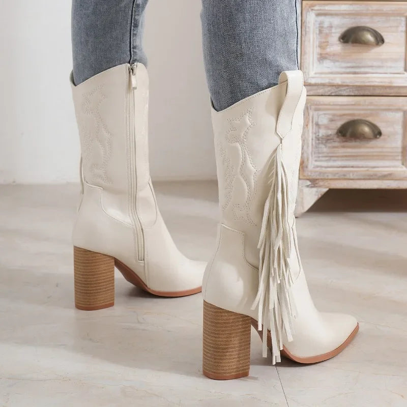 White Embroidered Cowboy Boots