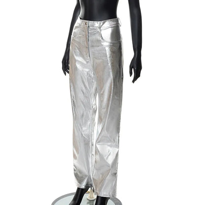 Dreamofthe90s Straight Leg Pants in Shiny Silver image 20