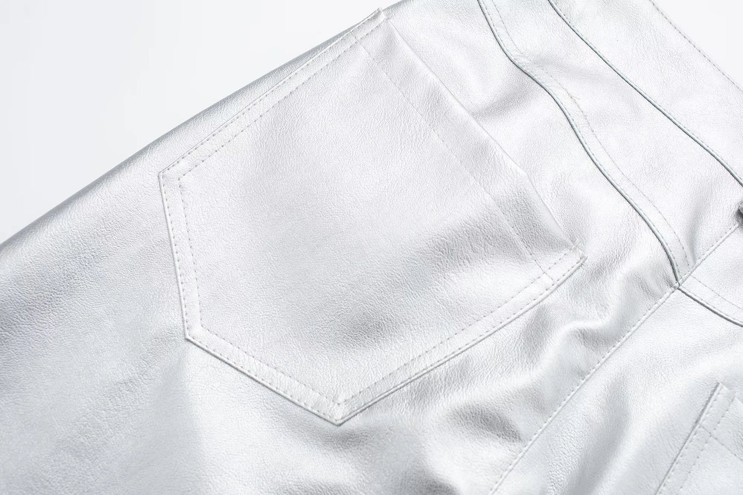 Metallic silver pants back pockets