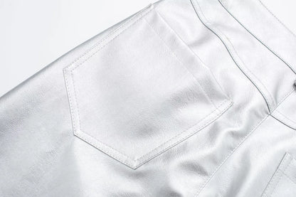 Metallic silver pants back pockets
