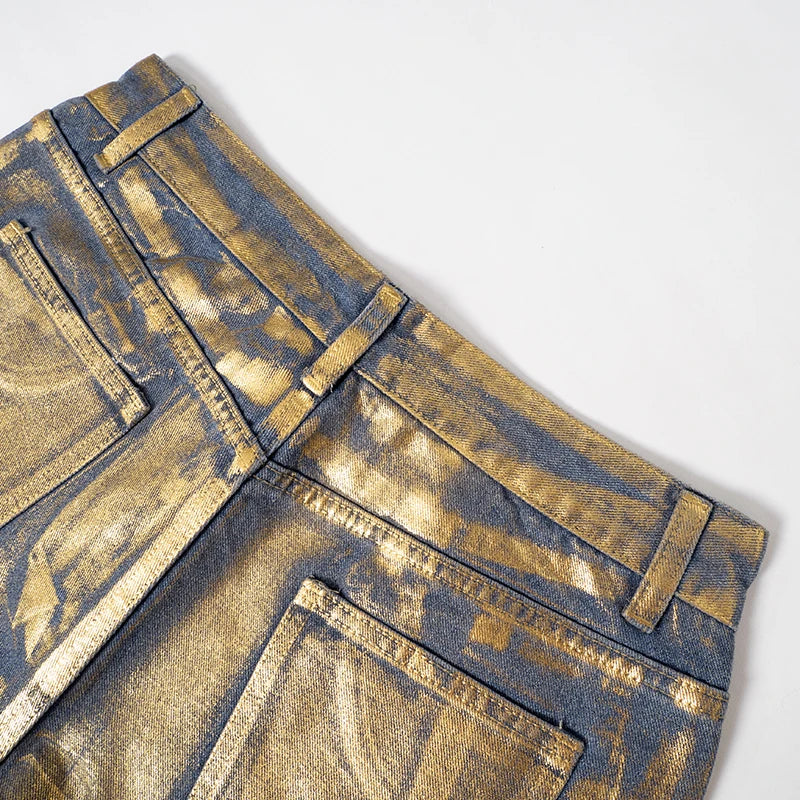 Metallic Straight Leg Blue Gold Pants image 38