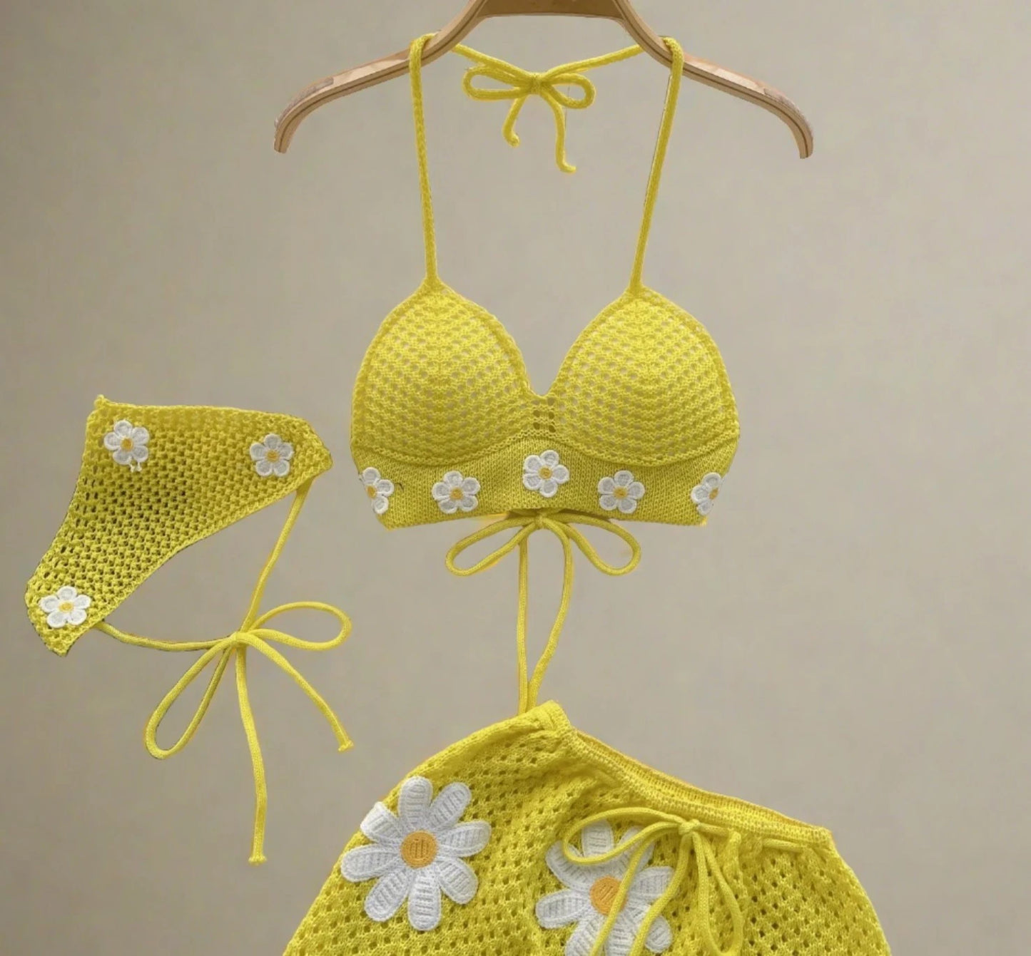 Yellow Knitted Flower Power Set