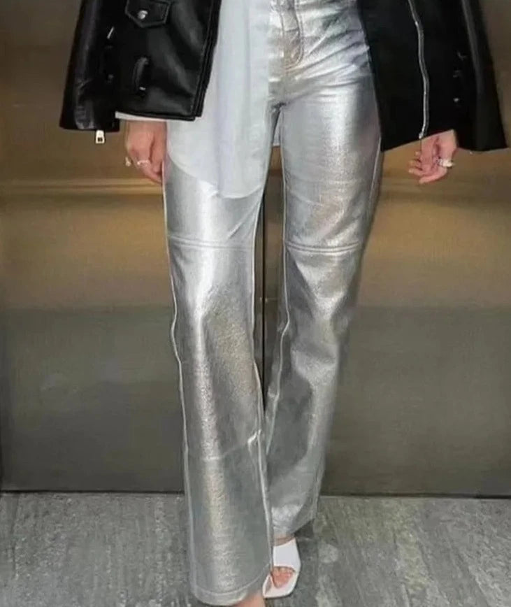 Metallic Silver Womens Pants