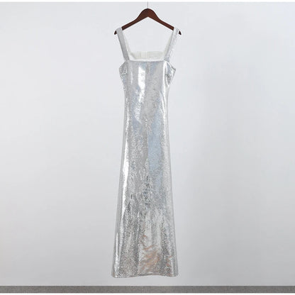 Long Silver Shiny Dress