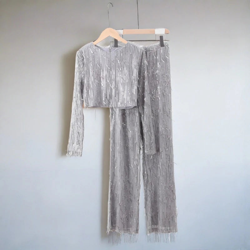 Tassel Sequin Silver outfit set