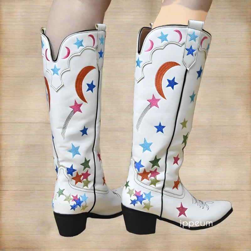 Boots for women white star cowboy