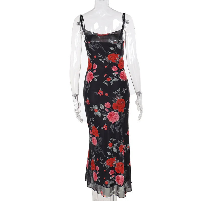 Rose print 90s dress