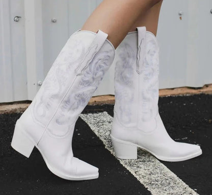 Dreamofthe90s Western Mid calf Cowgirl Boots in White image 1