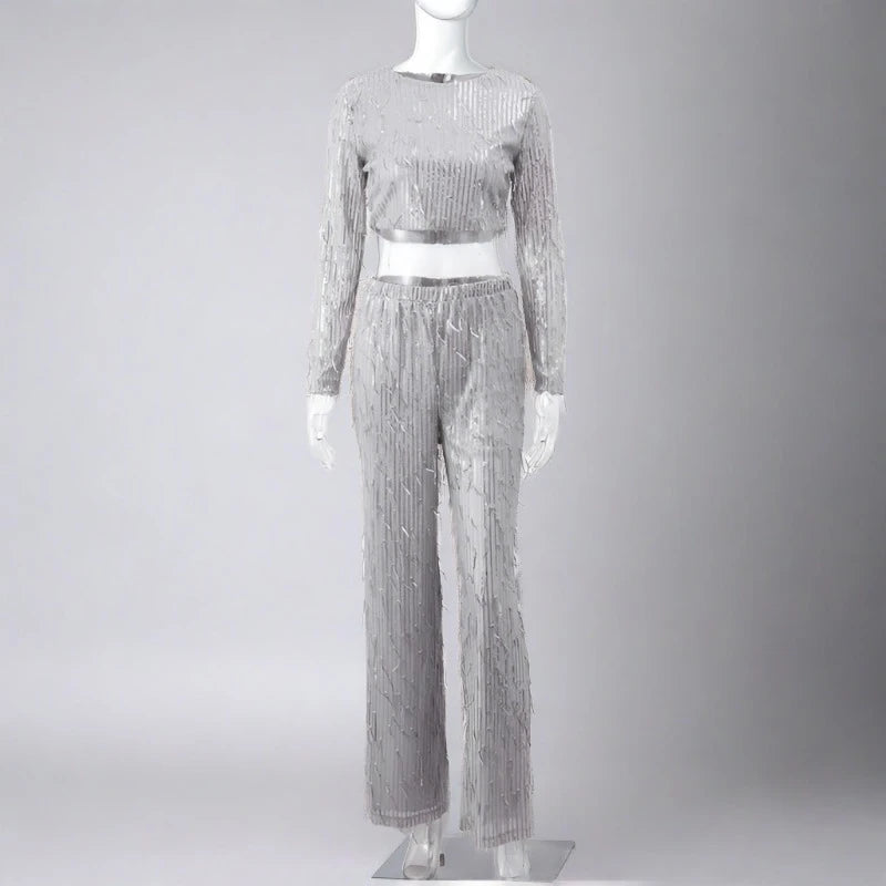 Tassel Sequin Outfit in Silver