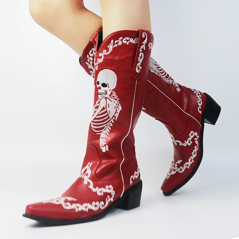 Mid Calf Red Cowgirl Boots