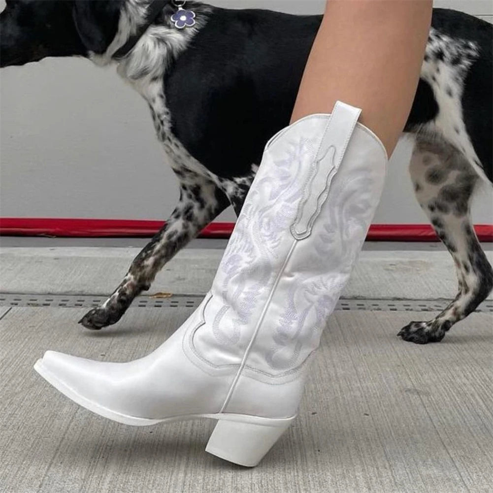 Dreamofthe90s Western Mid calf White Cowgirl Boots image 6