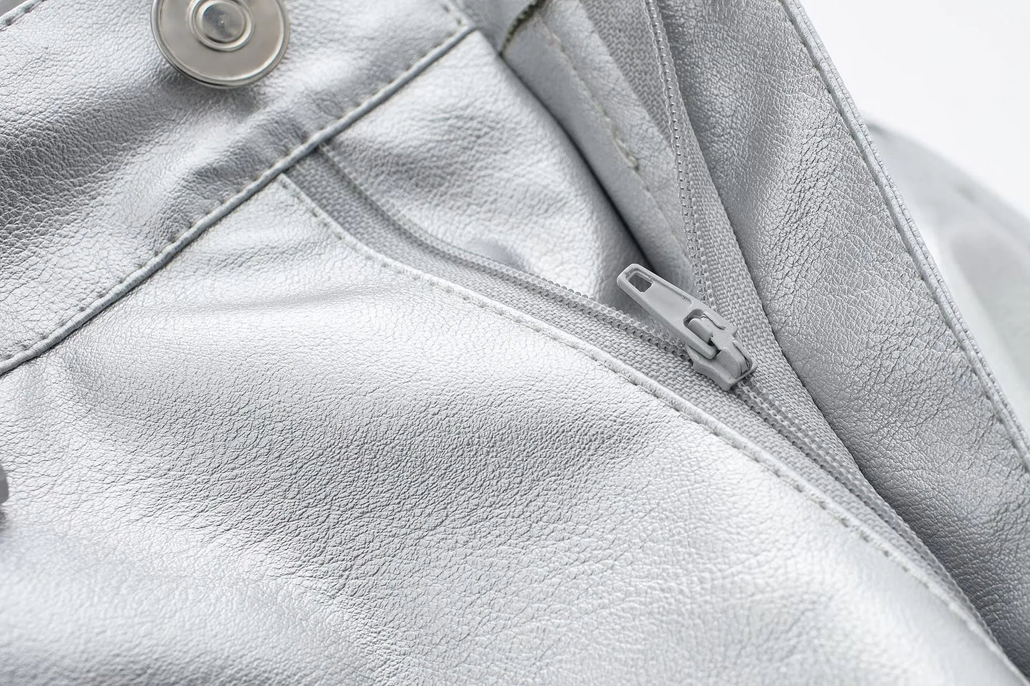 Womens Silver Metallic pants with zipper
