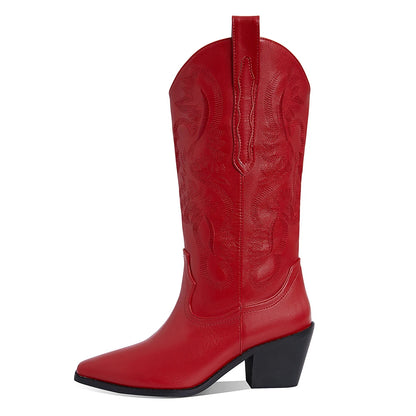 Dreamofthe90s Mid Calf Cowboy Boots with Roman Embroidery 