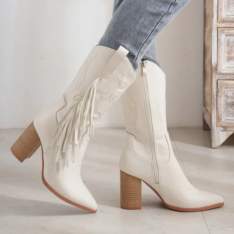 White Tassel Cowboy Boots