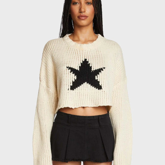 Star Cropped Sweater in beige