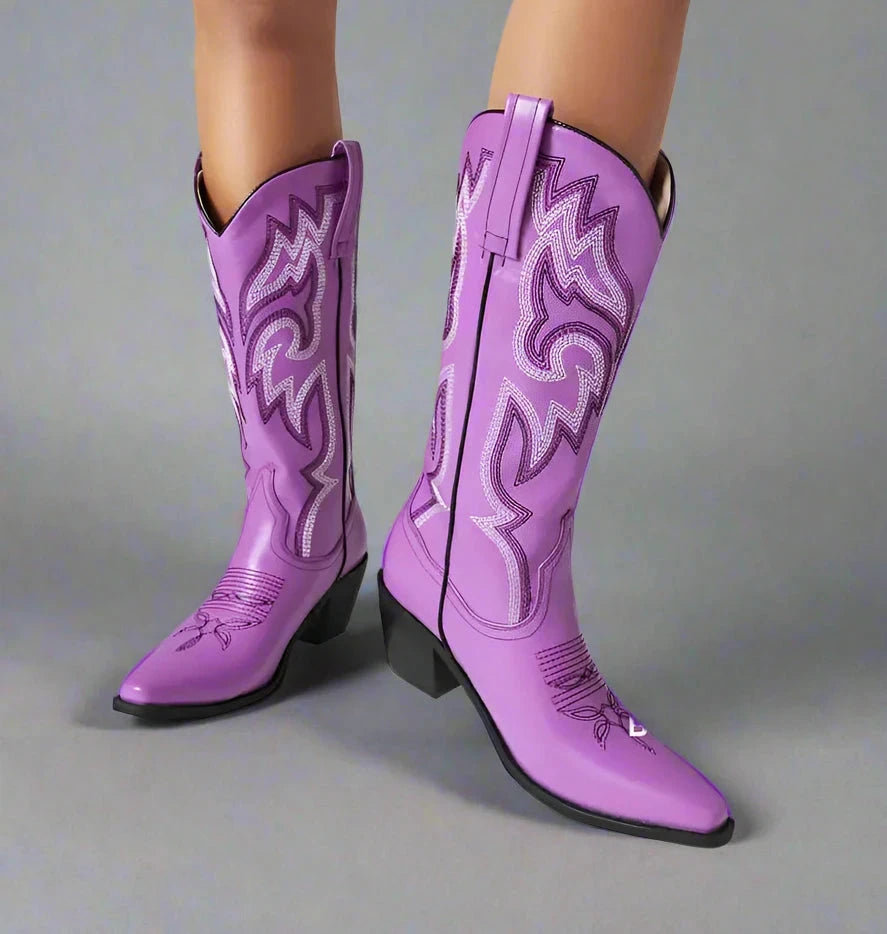 Western Purple Embroidered Boots