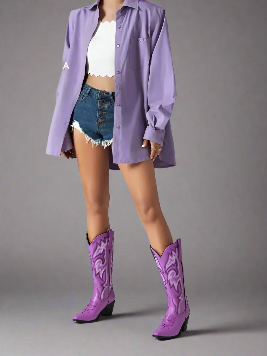 Western Purple Mid Calf Boots