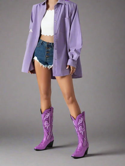 Western Purple Mid Calf Boots