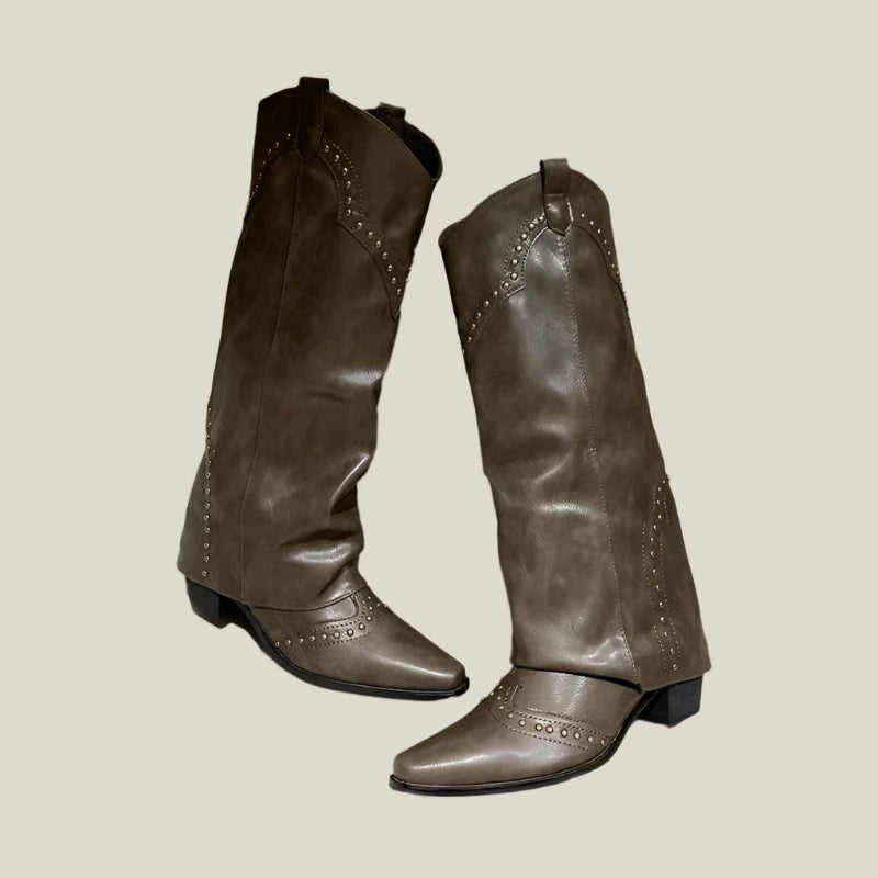 Western Womens Studded Khaki Boot