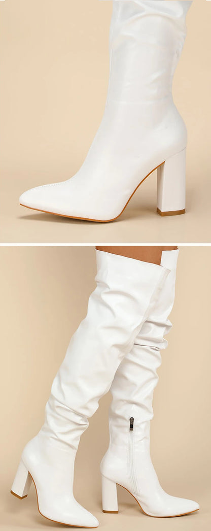 White Chunky Heel Boots