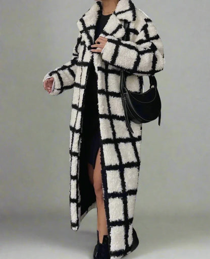 Womens Plaid Faux Fur Coat