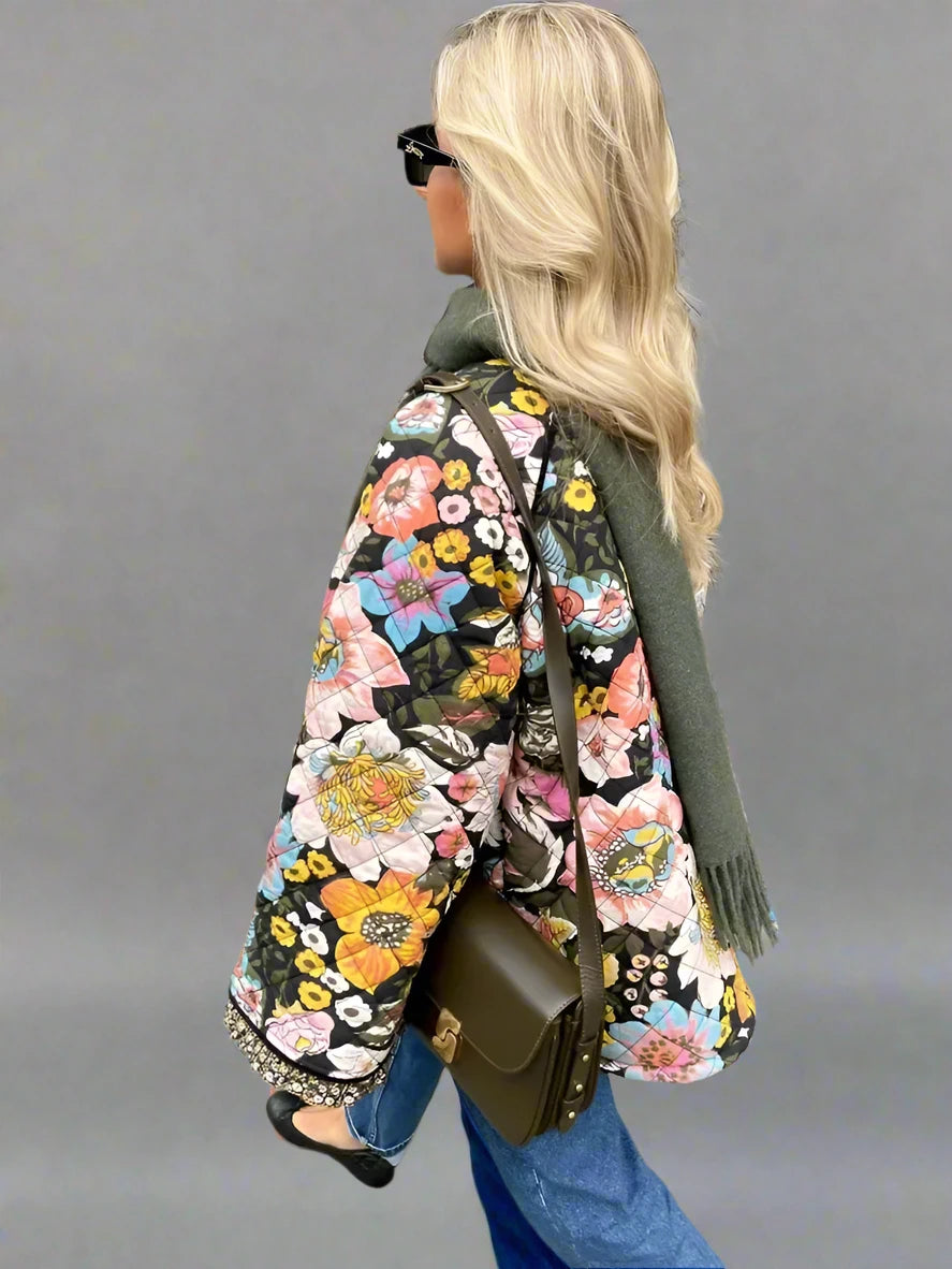 Womens Quilted Jacket in floral pattern