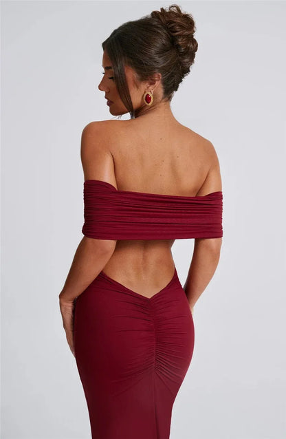 backless wine red dress