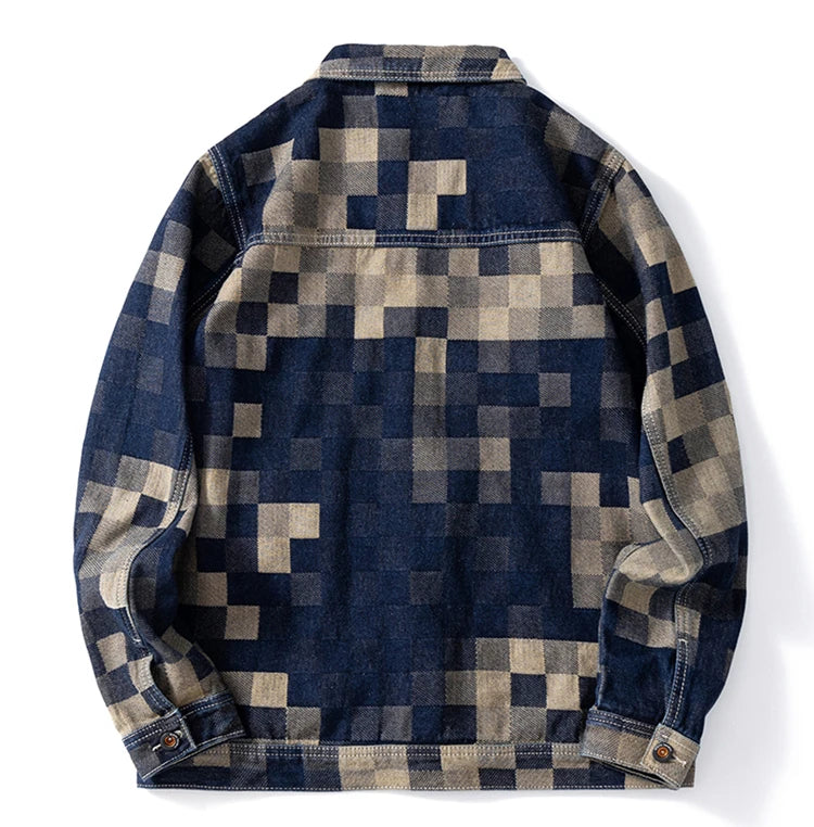 checkered jean jacekt back