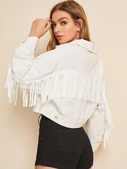 denim fringe white jacket