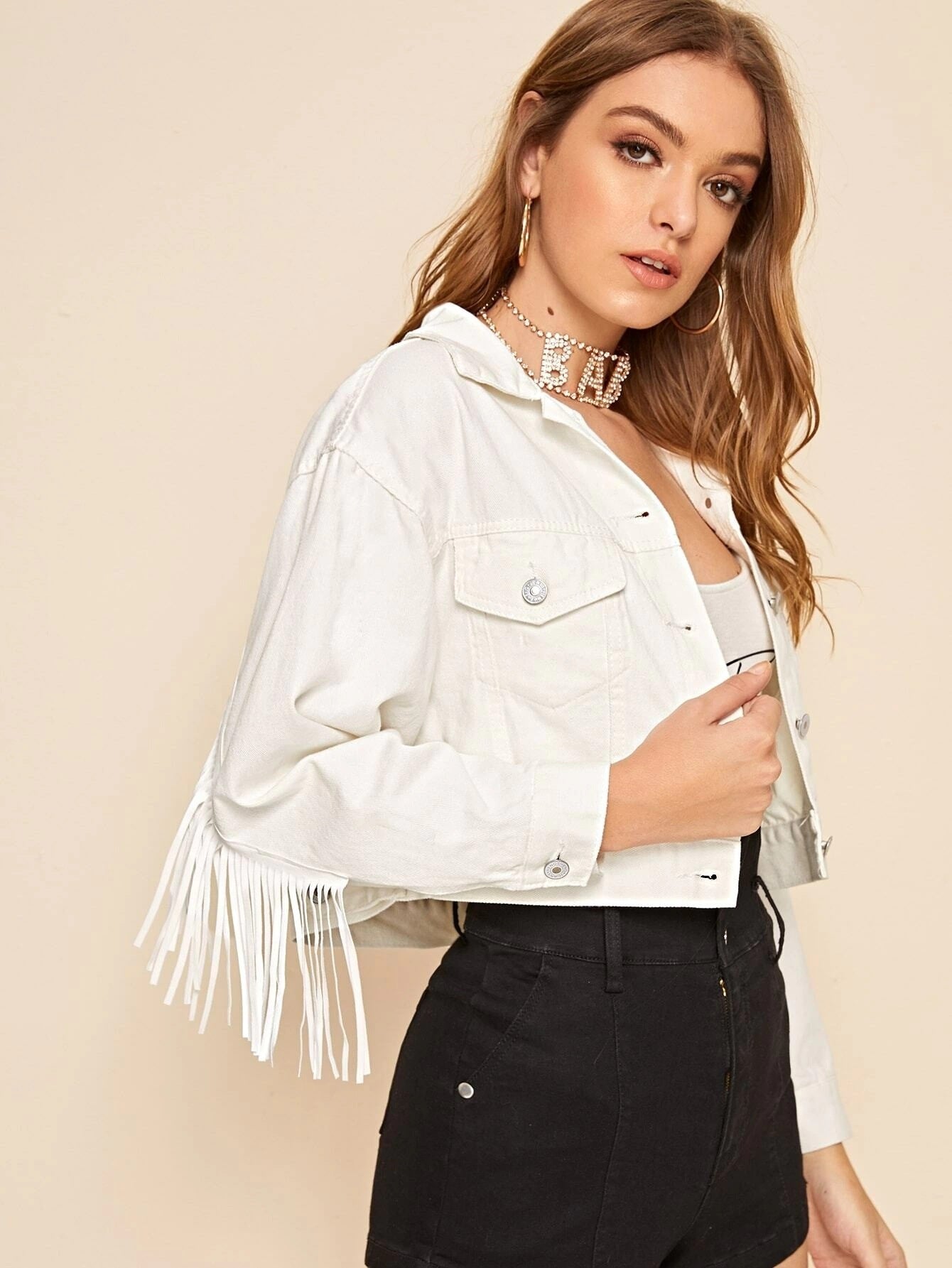 white tassel denim jacket