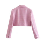 Load image into Gallery viewer, Dreamofthe90s Pink Houndstooth Cropped Blazer And Skort Suit Set
