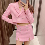 Load image into Gallery viewer, Dreamofthe90s Pink Houndstooth Cropped Blazer And Skort Suit Set

