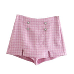 Load image into Gallery viewer, Dreamofthe90s Pink Houndstooth Cropped Blazer And Skort Suit Set
