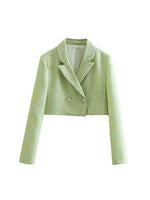 Load image into Gallery viewer, Dreamofthe90s Green Houndstooth Cropped Blazer And Skort Suit Set
