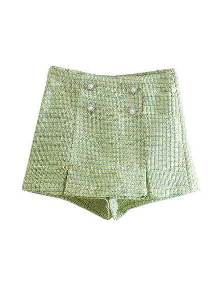 Dreamofthe90s Green Houndstooth Cropped Blazer And Skort Suit Set