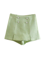 Load image into Gallery viewer, Dreamofthe90s Green Houndstooth Cropped Blazer And Skort Suit Set
