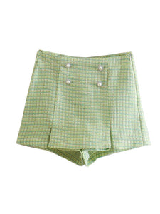 Dreamofthe90s Green Houndstooth Cropped Blazer And Skort Suit Set
