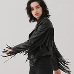 Load image into Gallery viewer, Faux Leather Fringed Jacket | TDOT90
