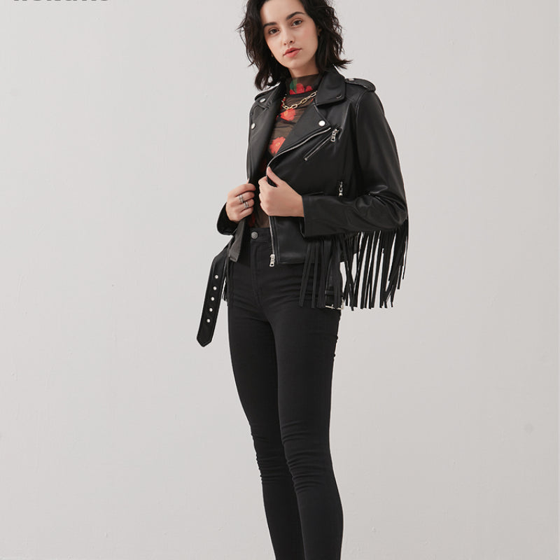 Faux Leather Fringed Jacket | TDOT90