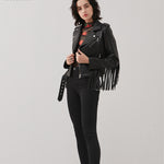 Load image into Gallery viewer, Faux Leather Fringed Jacket | TDOT90
