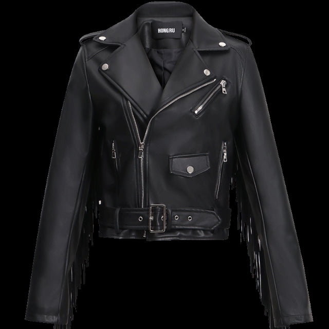 Faux Leather Fringed Jacket | TDOT90